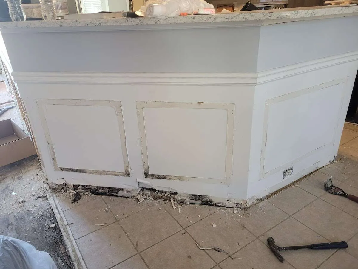 Water damage and mold on kitchen during Burst Pipe Cleanup in Montecito